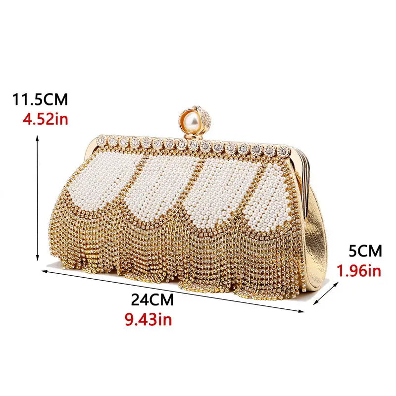 Damen High End Strass Fransen Abendtasche