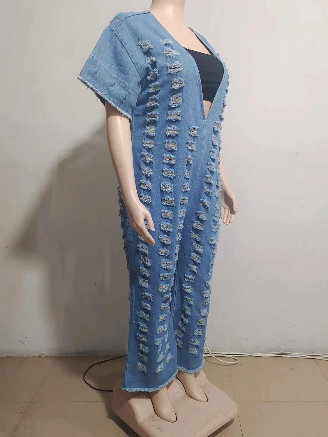 Combinaison en denim ouverte sur le devant pour femmes, design africain, ample