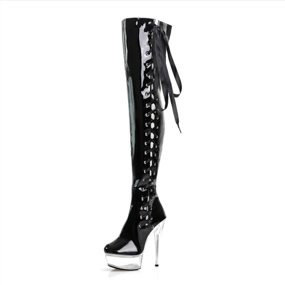 15CM High Heel Thigh Boots Pole Dance Crystal Platform Heel