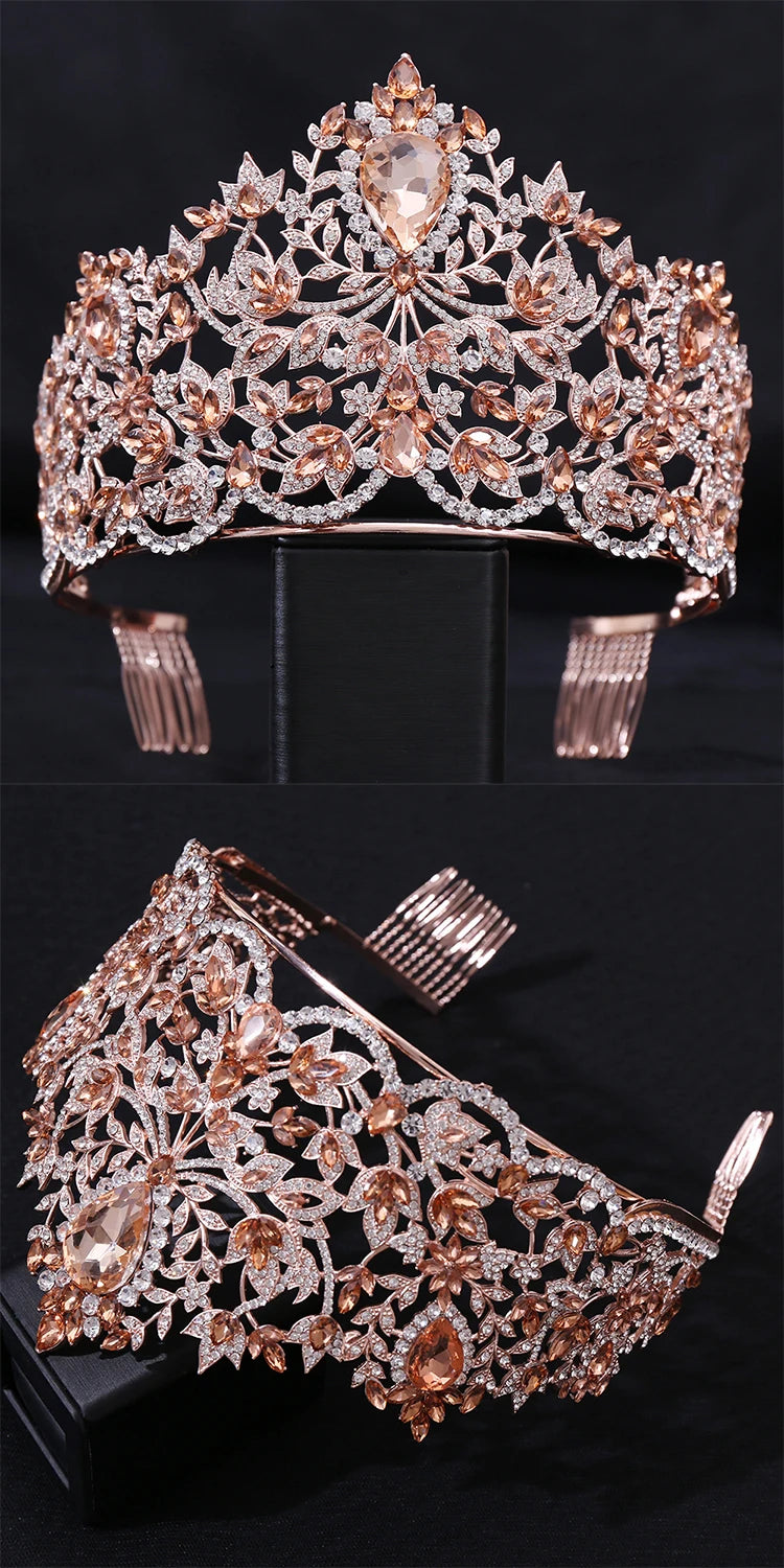 Baroque Style Large Rhinestone Wedding Crown Encrusted