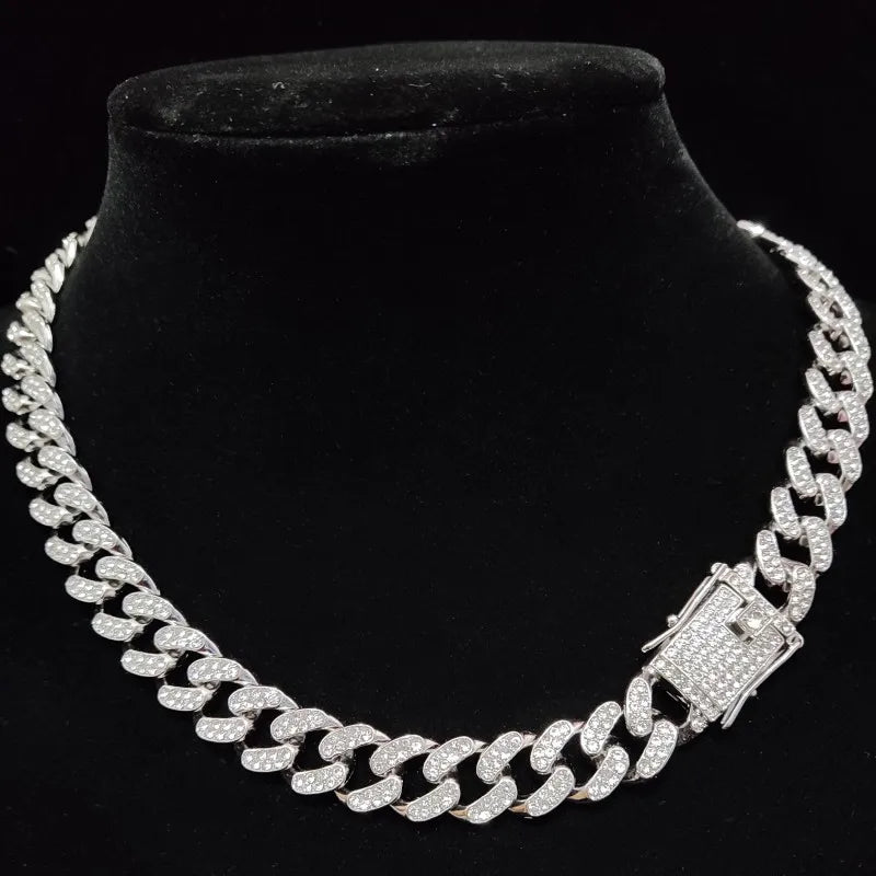 Unisex Hip hop Iced Out Bling Cuban 13mm Chain Necklace