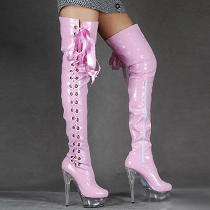 15CM High Heel Thigh Boots Pole Dance Crystal Platform Heel