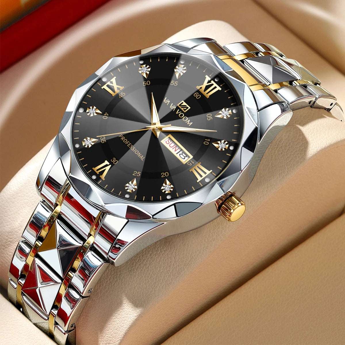 Men Luxury Quartz Movement Night Glow Stainless Steel Watch