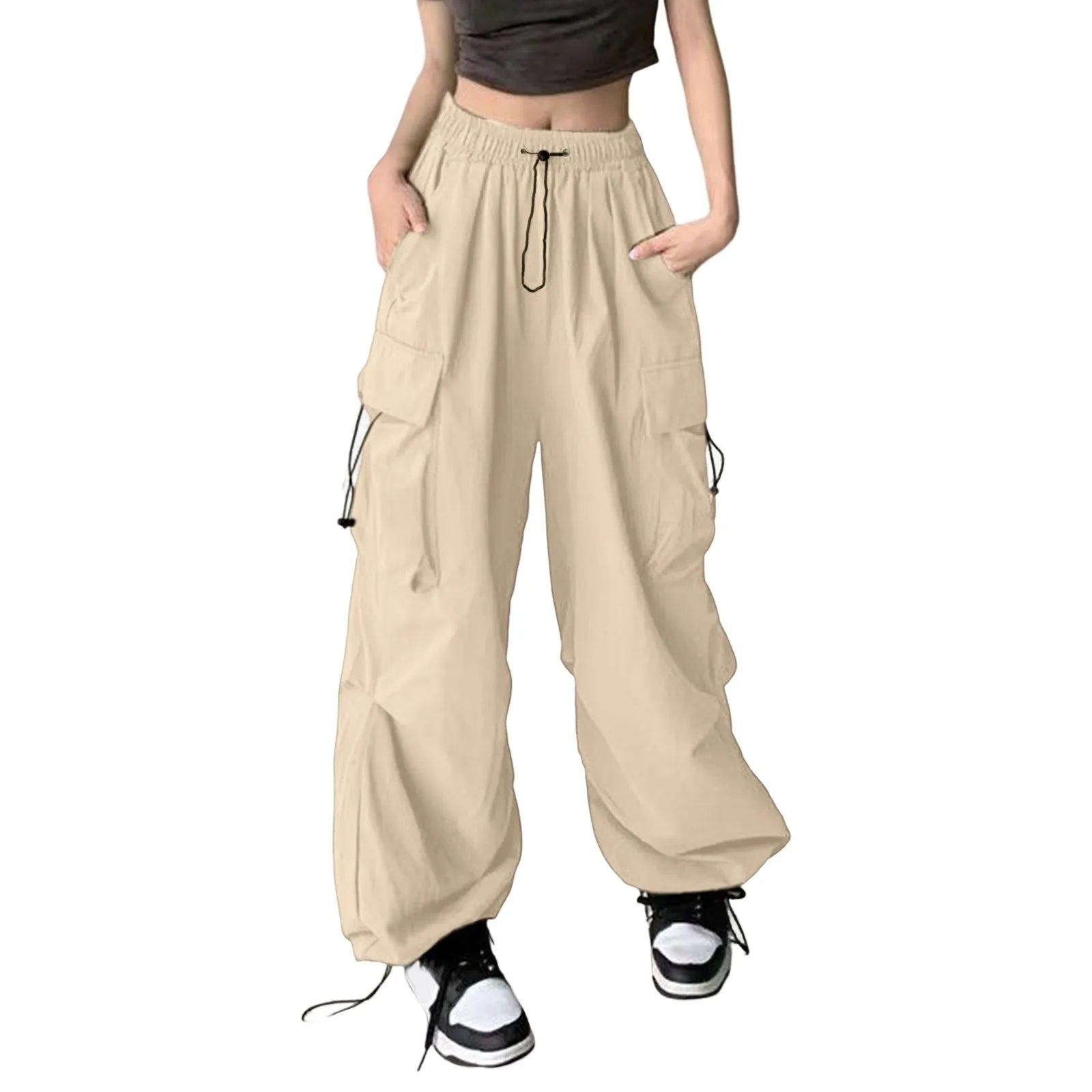 Women's Wide Leg Cargo Pants Streetwear Drawstring Elastic Waist - Pleasures and Sins   Pleasures and Sins