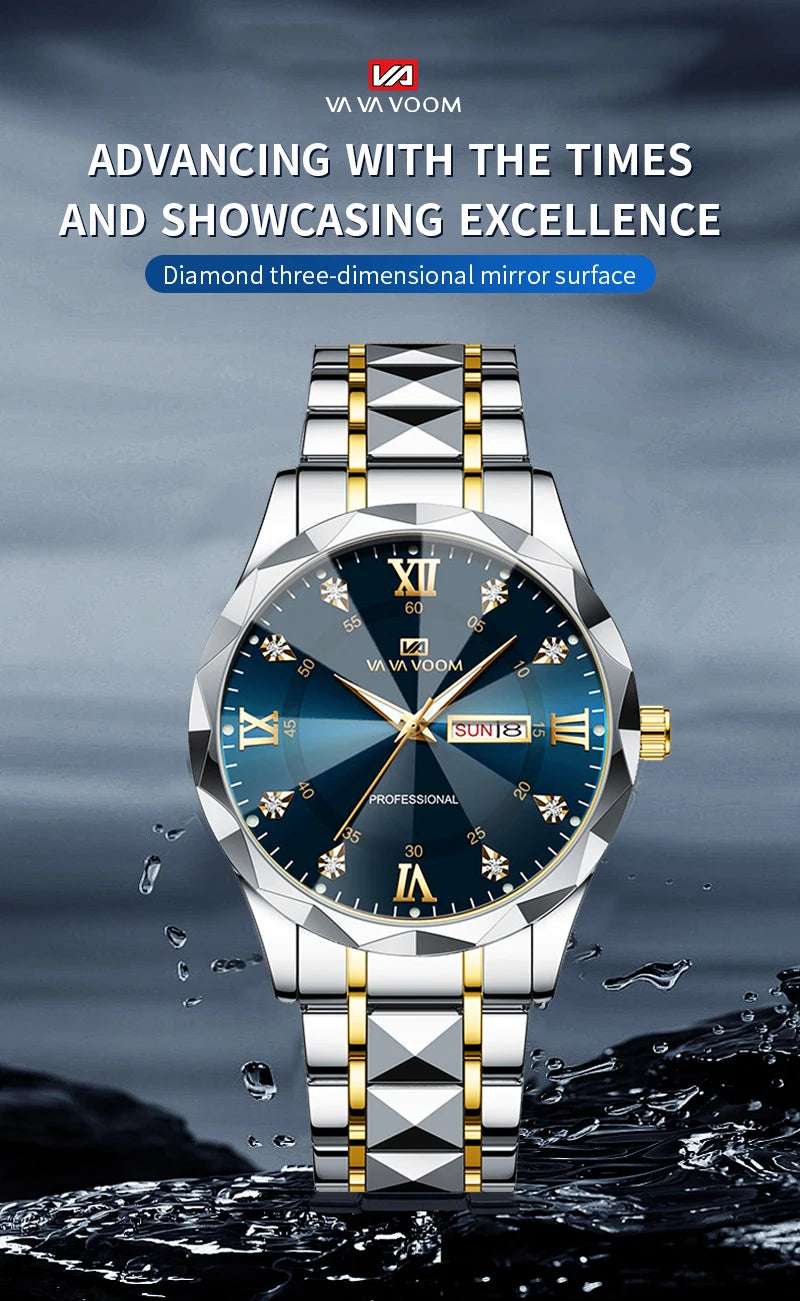 Men Luxury Quartz Movement Night Glow Stainless Steel Watch