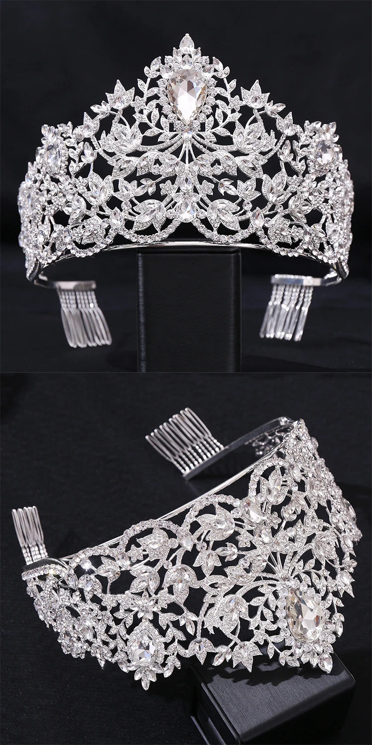 Baroque Style Large Rhinestone Wedding Crown Encrusted