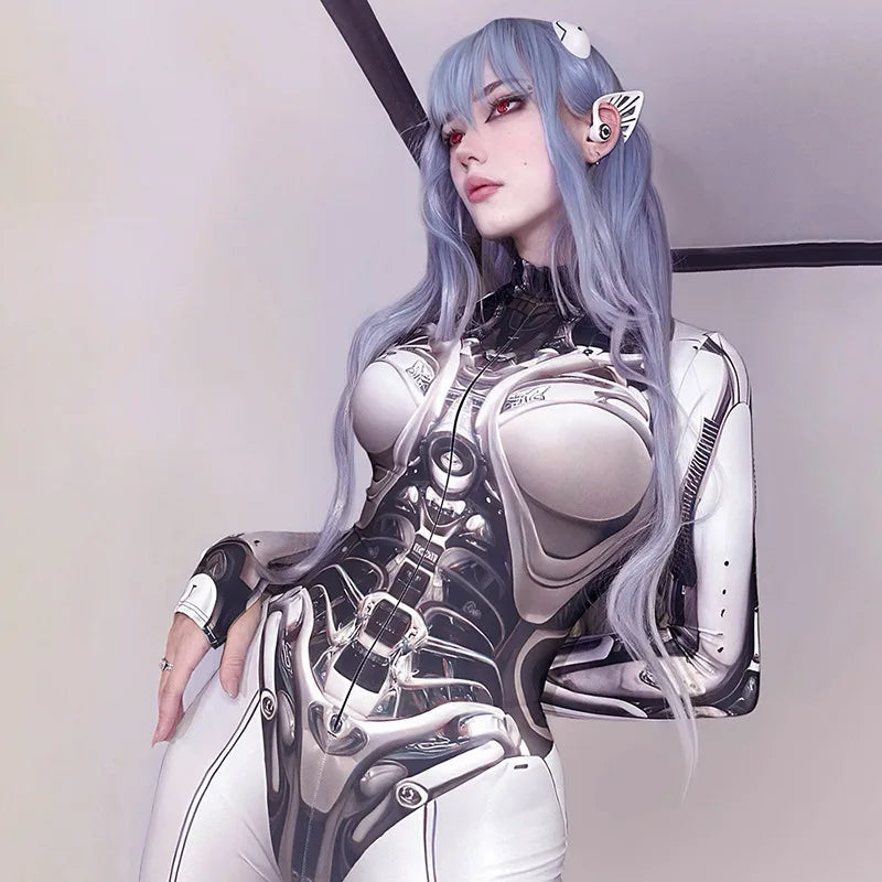 3D Printed Cosplay Bodycon Jumpsuit Y2K Techwear Goth Punk Anime Bodysuit - Pleasures and Sins   Pleasures and Sins