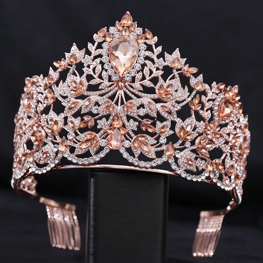 Baroque Style Large Rhinestone Wedding Crown Encrusted