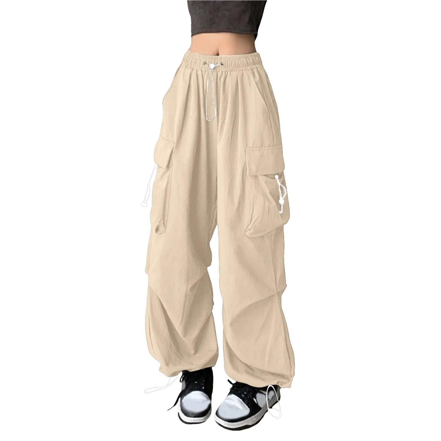 Women's Wide Leg Cargo Pants Streetwear Drawstring Elastic Waist - Pleasures and Sins   Pleasures and Sins