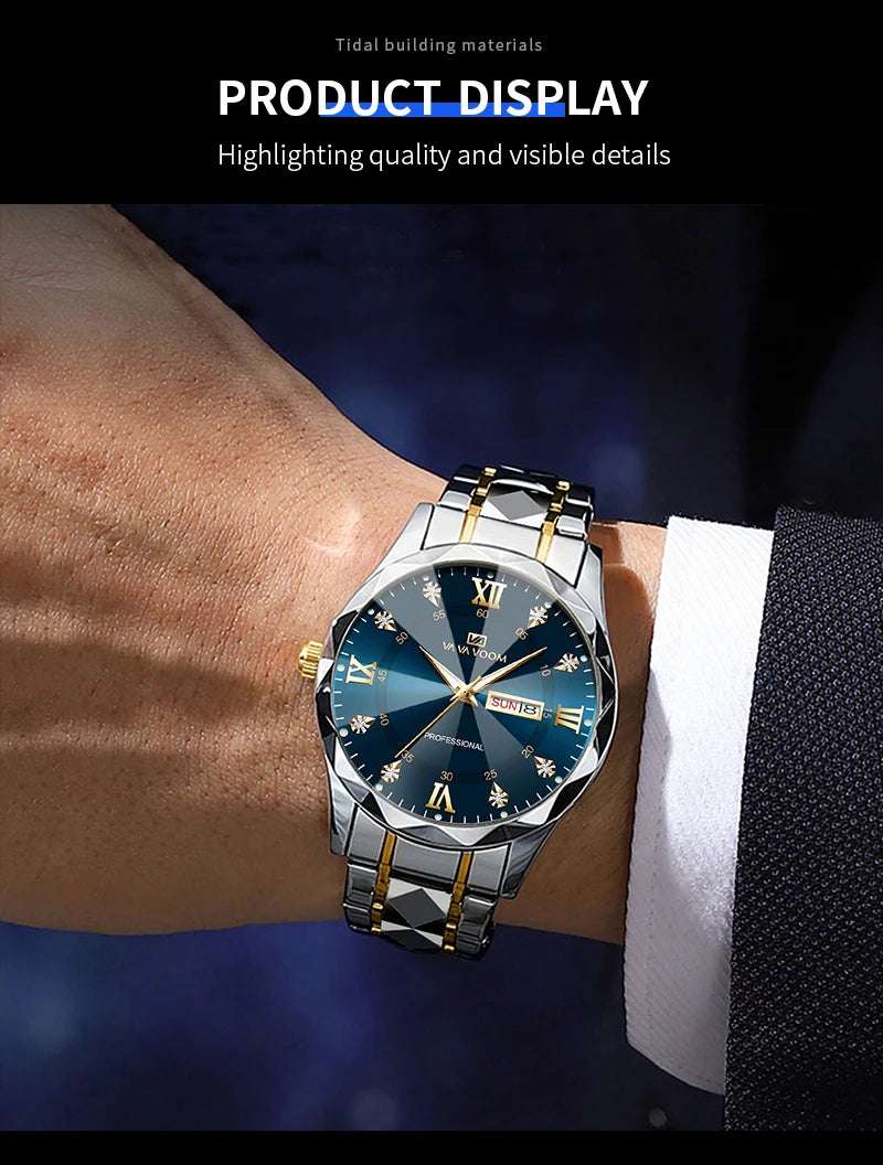 Men Luxury Quartz Movement Night Glow Stainless Steel Watch