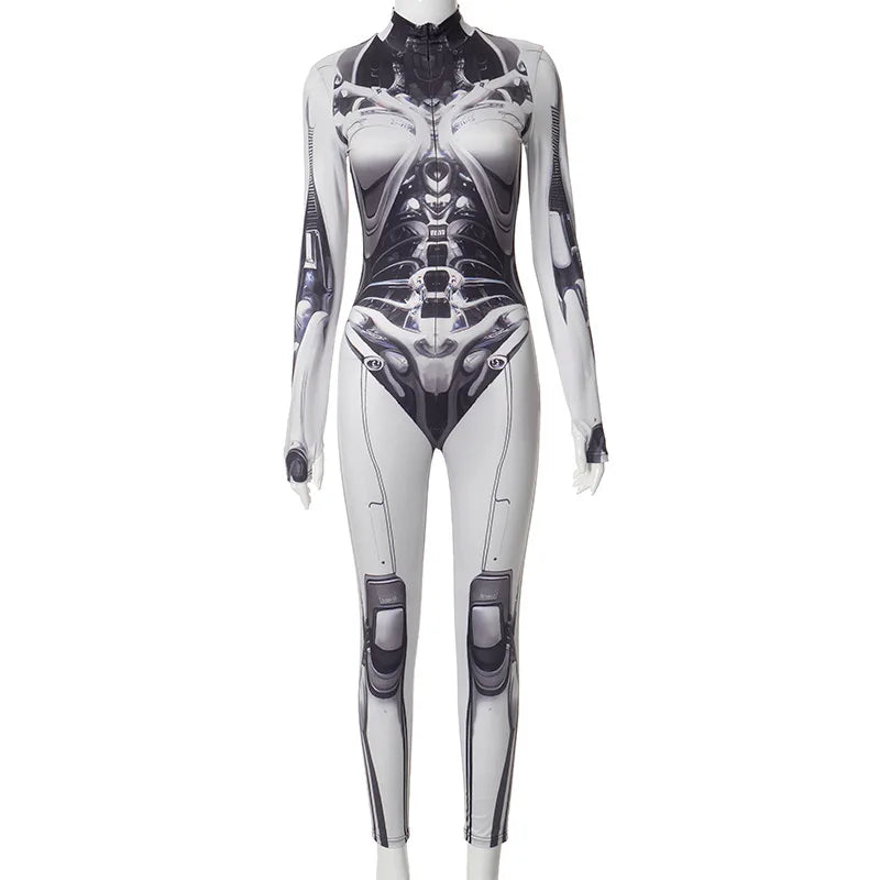 3D Printed Cosplay Bodycon Jumpsuit Y2K Techwear Goth Punk Anime Bodysuit - Pleasures and Sins   Pleasures and Sins