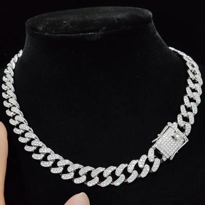 Unisex Hip hop Iced Out Bling Cuban 13mm Chain Necklace