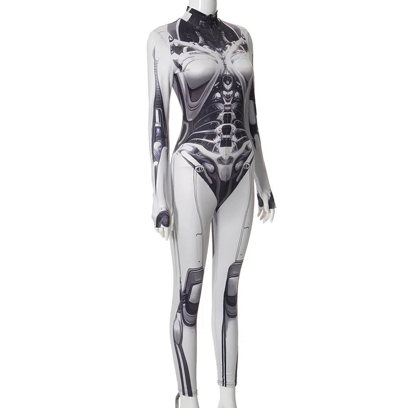 3D Printed Cosplay Bodycon Jumpsuit Y2K Techwear Goth Punk Anime Bodysuit - Pleasures and Sins   Pleasures and Sins