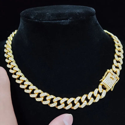 Unisex Hip hop Iced Out Bling Cuban 13mm Chain Necklace