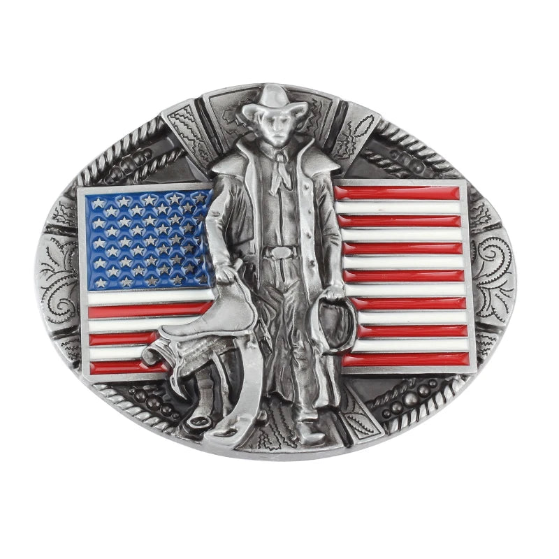 The American flag and cowboy pattern belt buckle - Pleasures and Sins   Pleasures and Sins