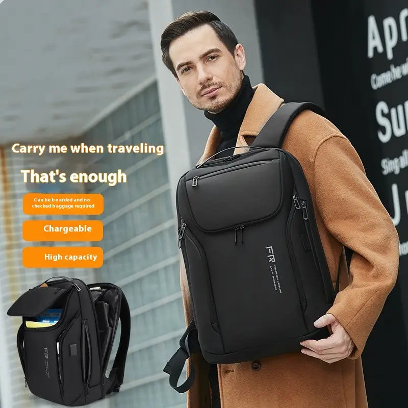 Sac à dos de loisirs USB noir à plusieurs compartiments pour hommes d'affaires, de plein air et de voyage.