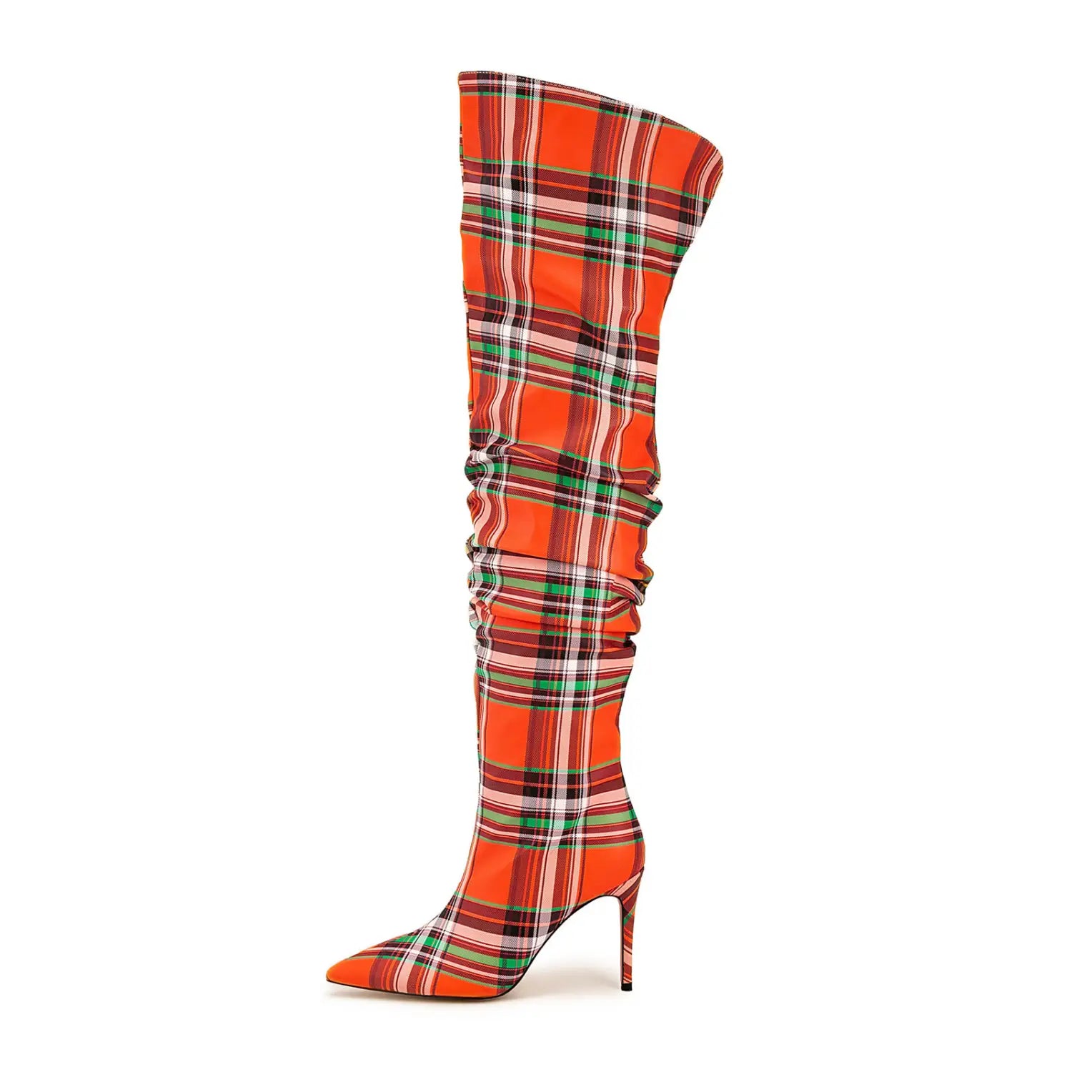 Ladies High Stiletto Heel Tartan Pattern Punk Boots