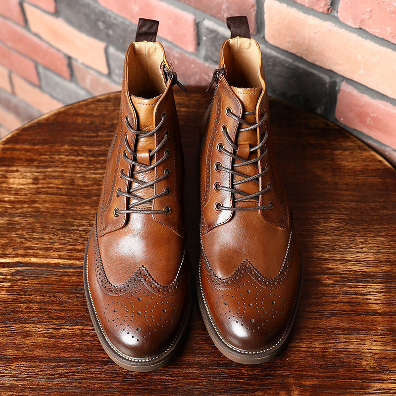 Bottines en cuir véritable de style anglais pour hommes