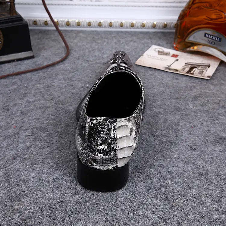 Stylish black and white snakeskin pattern slip-on for men’s formal office and wedding shoes