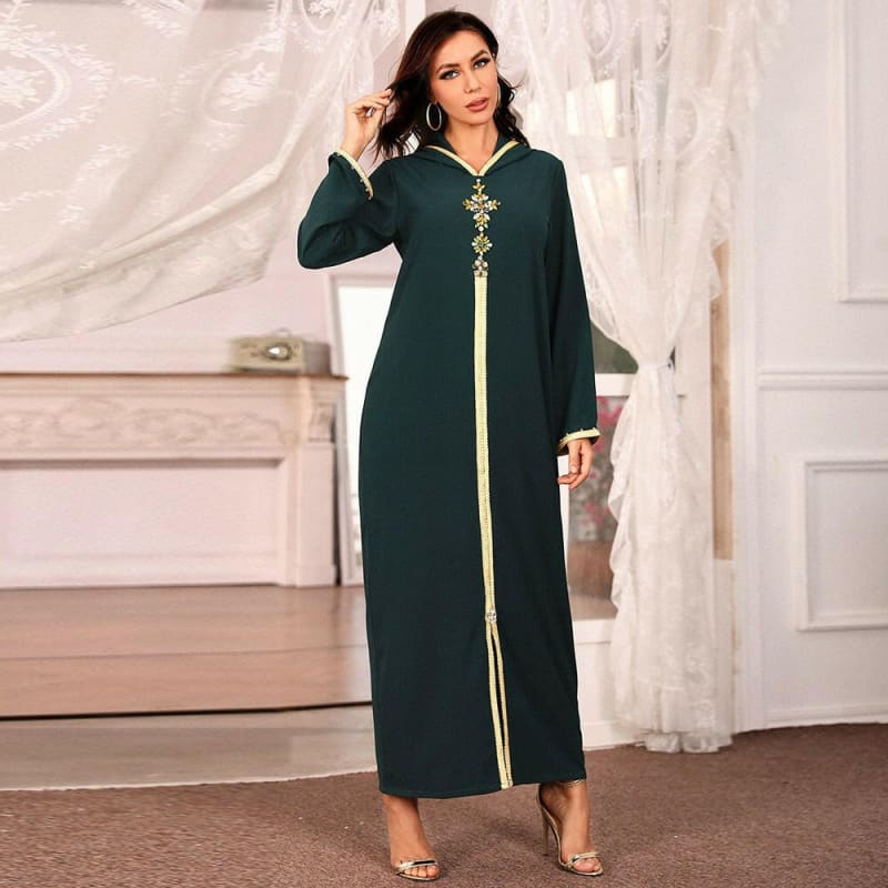 Abaya Dubai for Women Stylish Muslim Dress Dark green / S