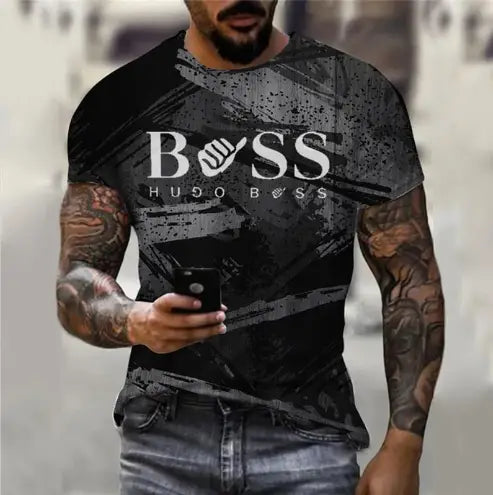 Homme Boss Imprimé Fashion Short Sleeve Casual Tee Shirt