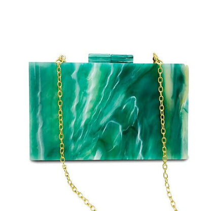 Acrylic Box Evening Handbag Luxury Small Stone Pattern Green