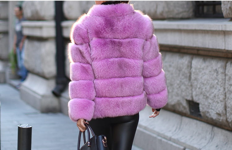 Faux Fox Fur Ladies Slimming and Stand Collar Coat