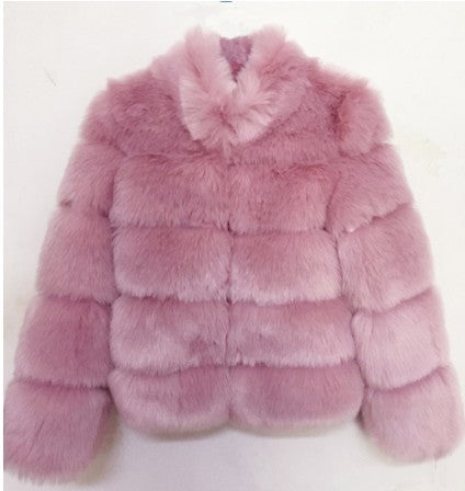 Faux Fox Fur Ladies Slimming and Stand Collar Coat