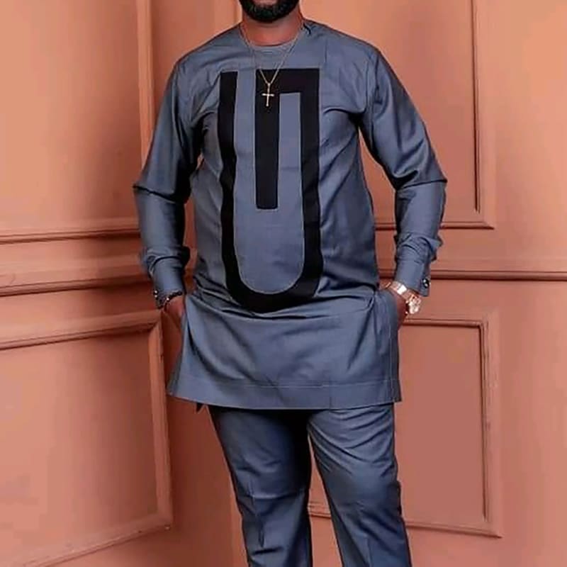 African Ethnic Print Casual Men’s Suit for Style Graphite