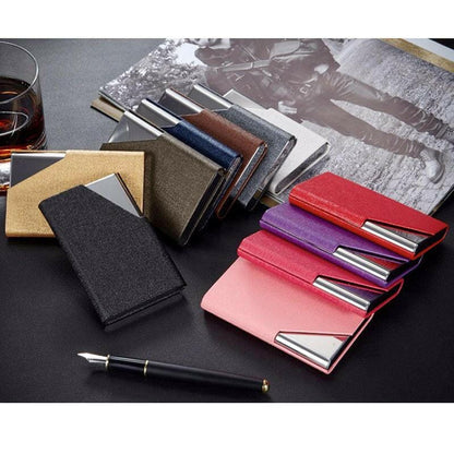 Leather Unisex Business Credit Card Holder in Aluminium