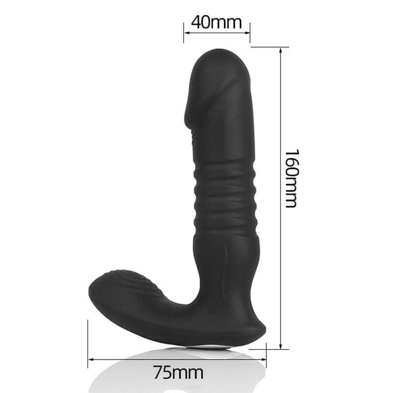 Remote controlled butt plug on display with wireless remote and ergonomic design.