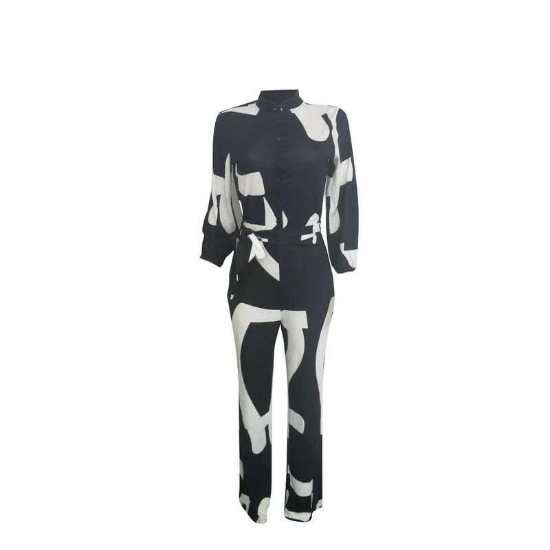 Sexy Long Sleeved Lace Printed Jumpsuit for Women