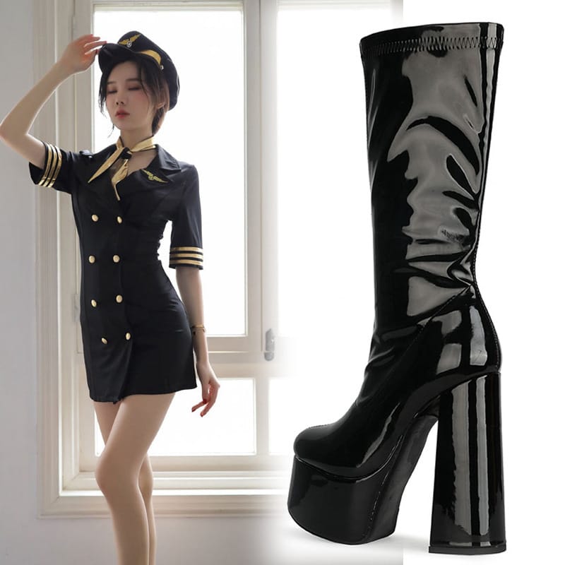 Fashion Patent Leather Super High Heel Single Boots