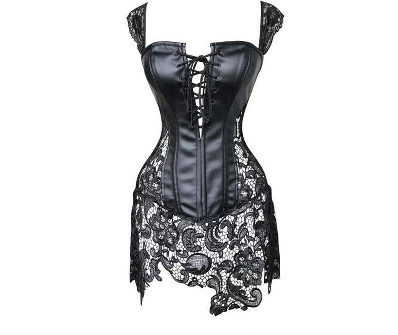 Faux Leather Cutout Ribbon Corset