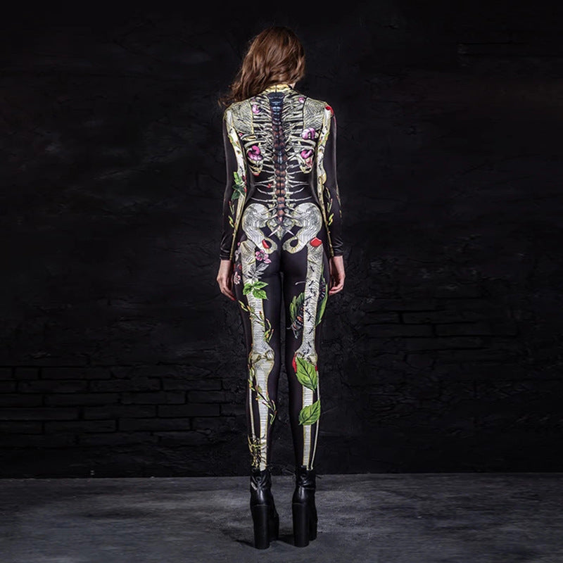 Halloween Costume Body Skeleton Tight Jumpsuit