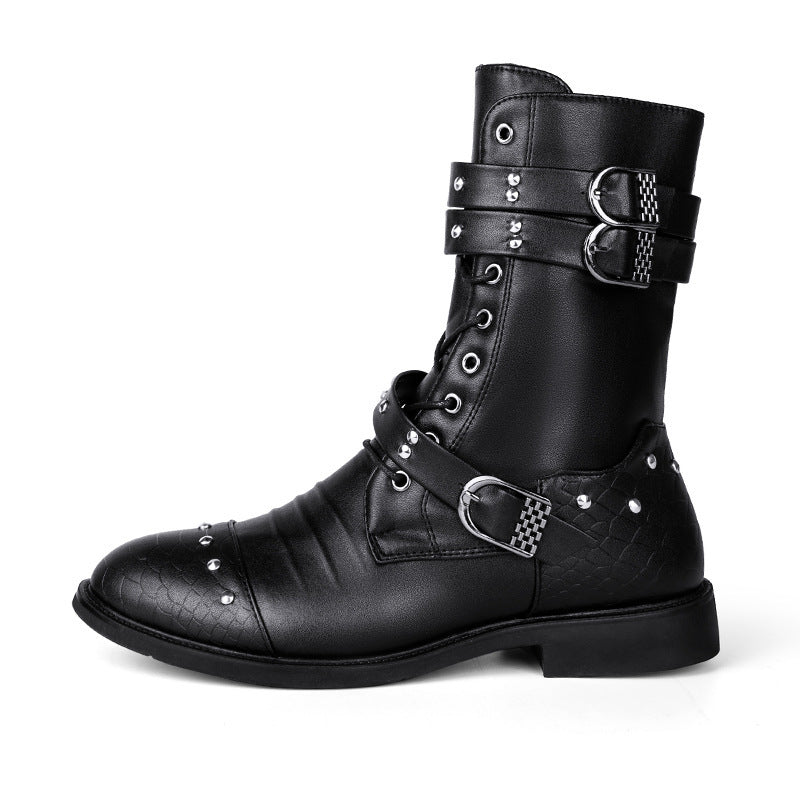 Mid Length PU Leather Boots Ceremonial Motorcycle Men's Performance