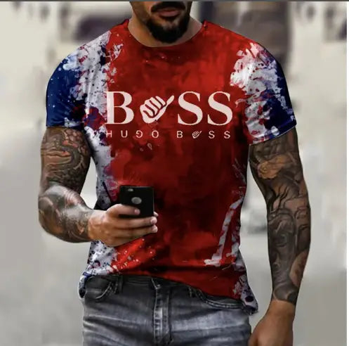 Men’s Boss Printed Fashion Short Sleeve Casual Tee Shirt