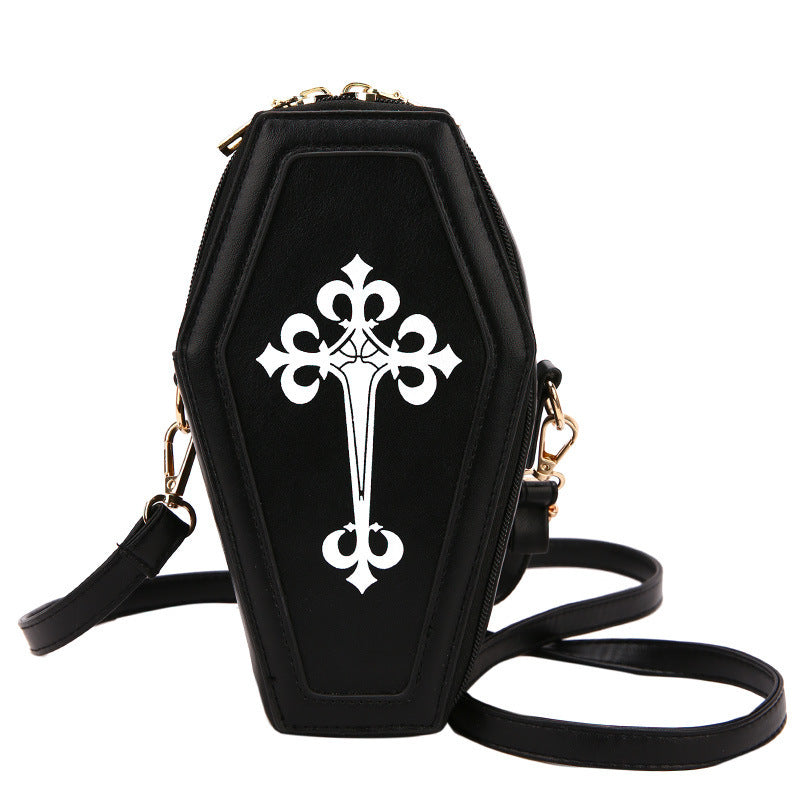 Retro Dark Personality Cross Coffin Female PU Shoulder Bag