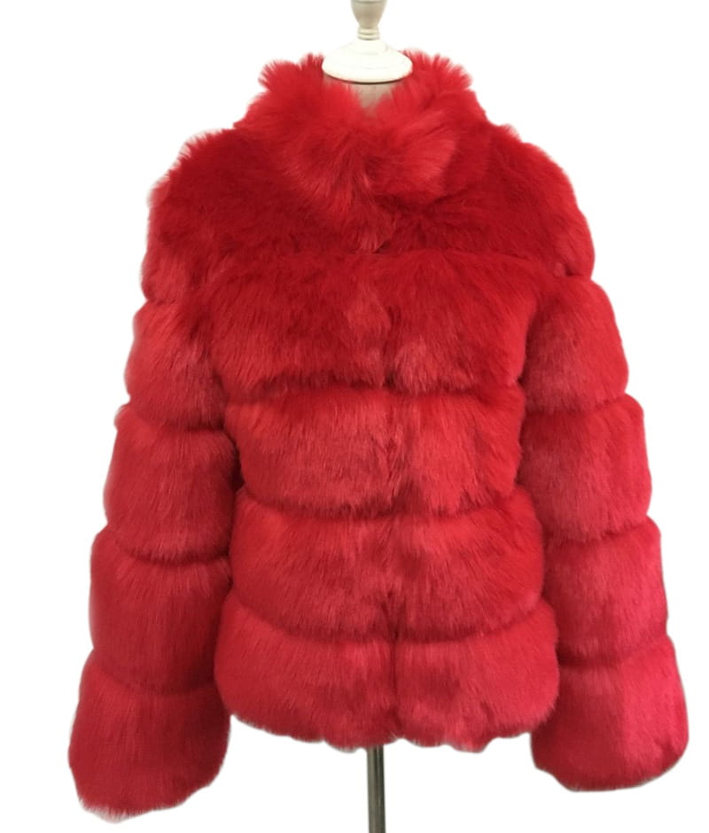 Faux Fox Fur Ladies Slimming and Stand Collar Coat