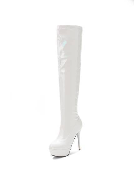 Damen Plateau Stiletto Lederstiefel Größe