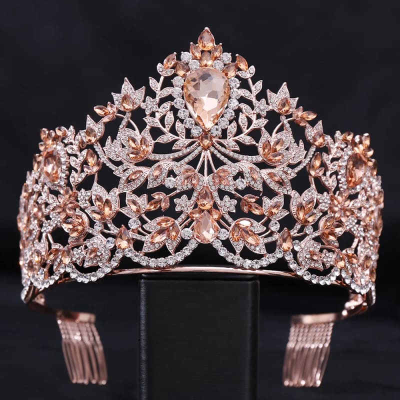 Baroque Style Large Rhinestone Wedding Crown Encrusted 3