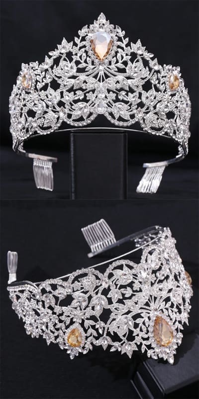 Baroque Style Large Rhinestone Wedding Crown Encrusted