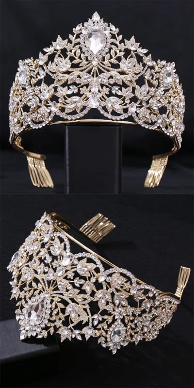 Baroque Style Large Rhinestone Wedding Crown Encrusted