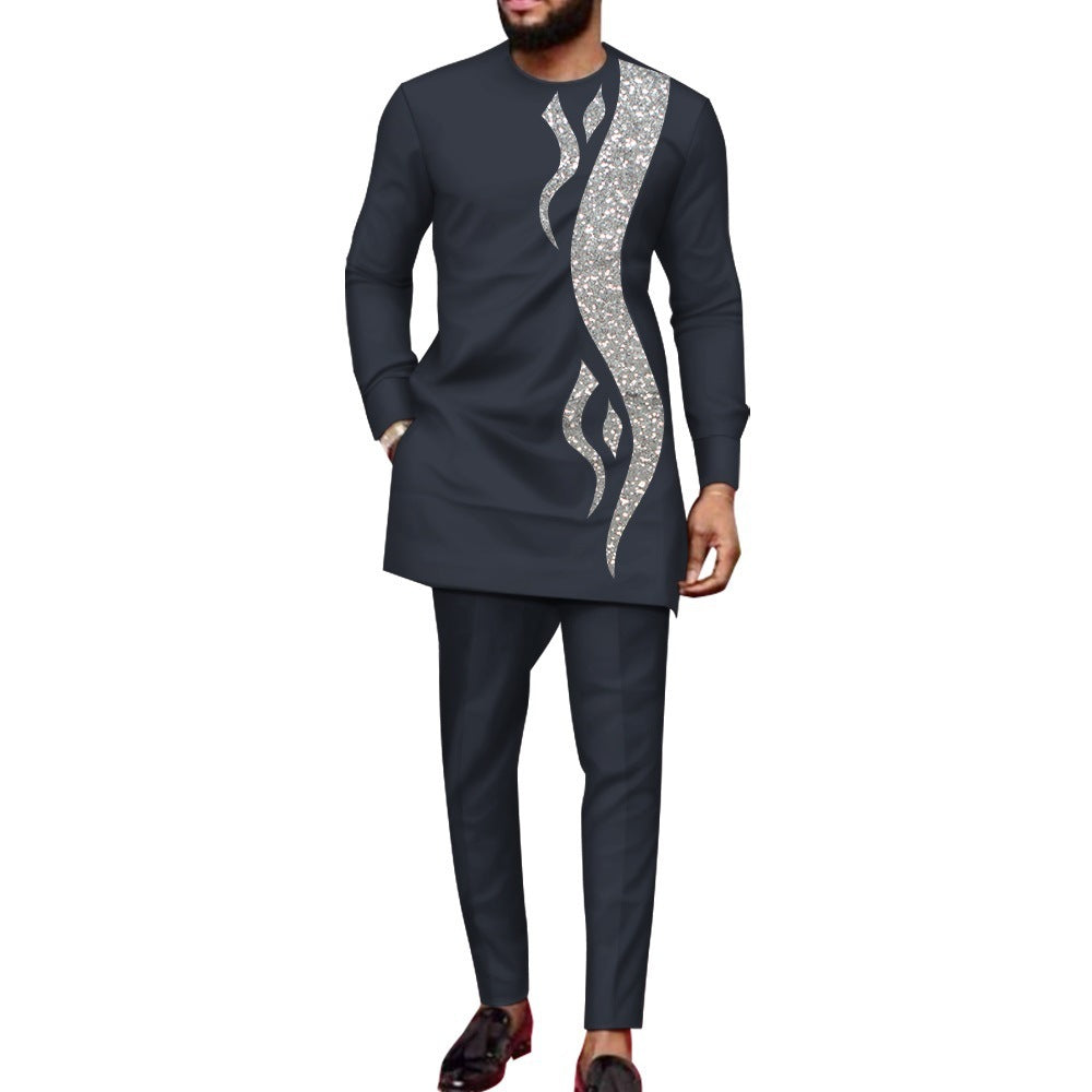 Men's African Fashionable Sequin Stitch Business Suit In 9 Designs