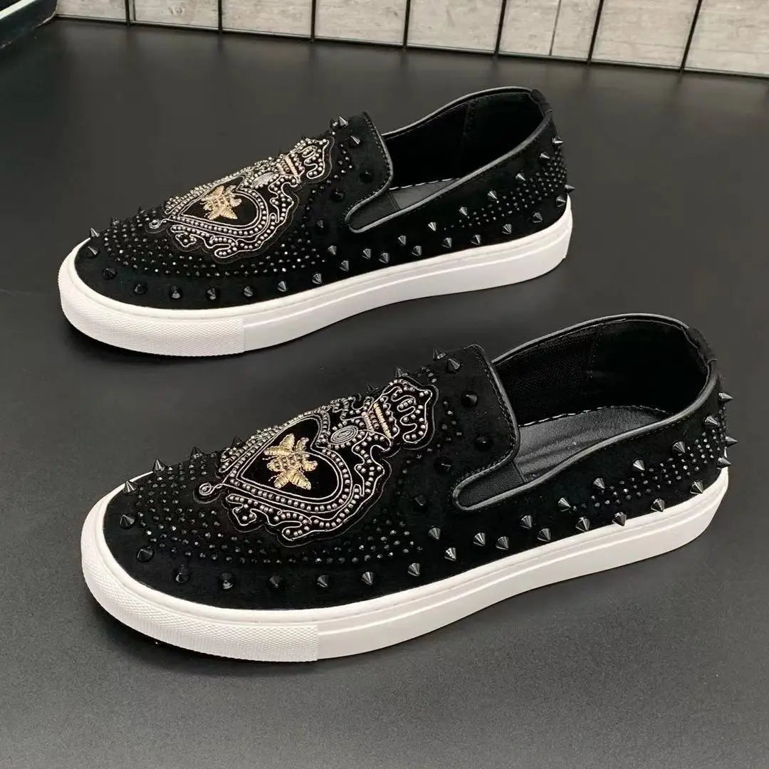 Mode Herren Slip-on Hot Diamond Leder Motiv Schuhe