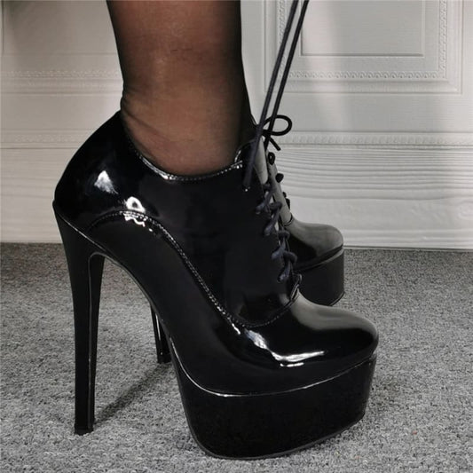 Beautiful Lace-up High Stiletto Heel Patent Platform Shoes - Pleasures and Sins