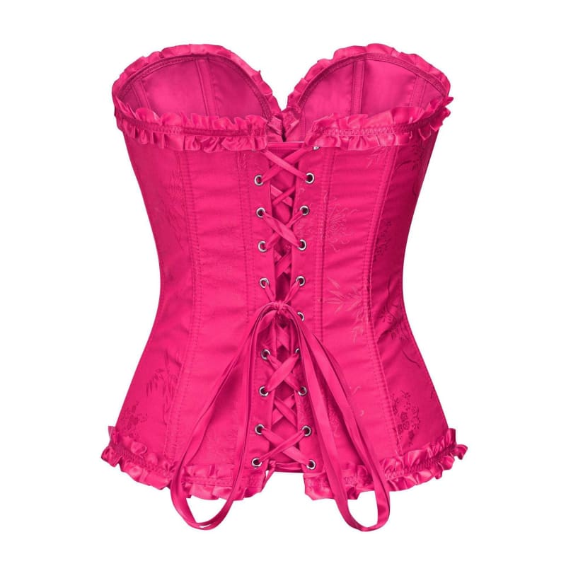 Beautiful Push Up Lace Corset With Ribbon Tie And Lace Frills - Pleasures and Sins