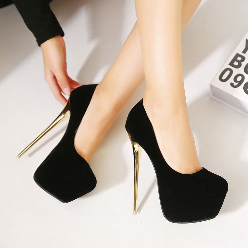 Gold Heel. Black Or Red High Heel Plain Stilettos - Pleasures and Sins