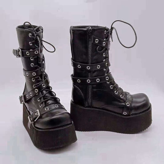Black Punk/steampunk Platform High Wedge Boots - Pleasures and Sins