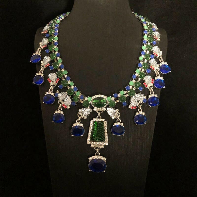 Blue Rhinestone Necklace and Earrings Set Online